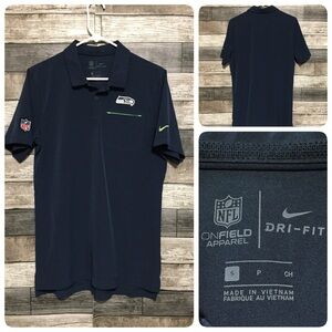 Nike Dri Fit On Field Seattle Seahawks Polo Shirt Men’s S Navy Blue Short Sleeve